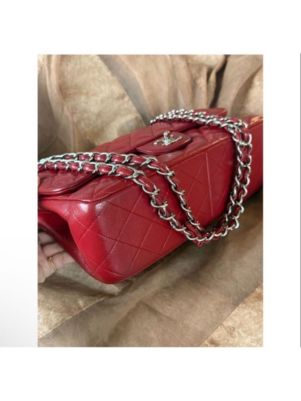 CHANEL Quilted Double Flap Shoulder Bag in Burgundy Red with Silver Hardware - Picture 9 of 13